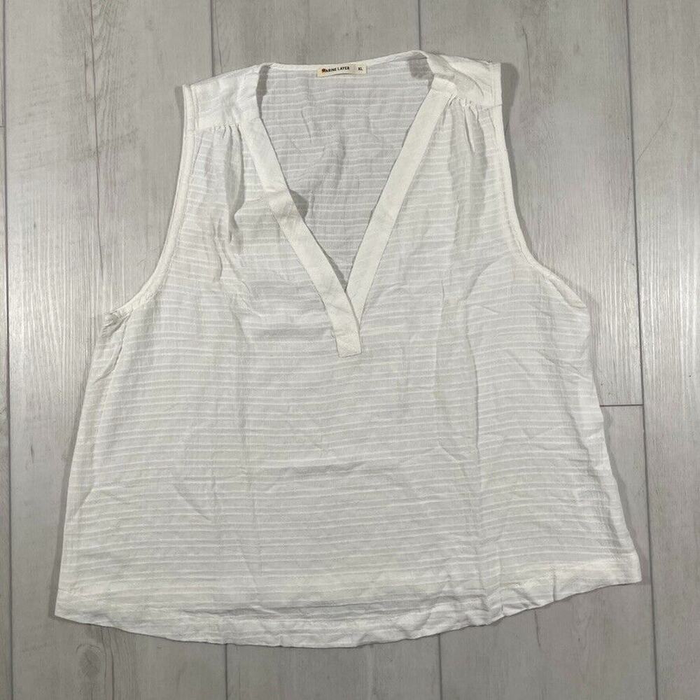 Marine Layer Women's XL Tank Top Sleeveless White Linen Rayon V-Neck Lightweight
